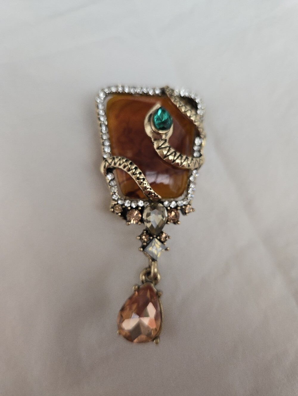 NWOT Vintage Style Amber & Crystal Snake Brooch - Picture 3 of 9